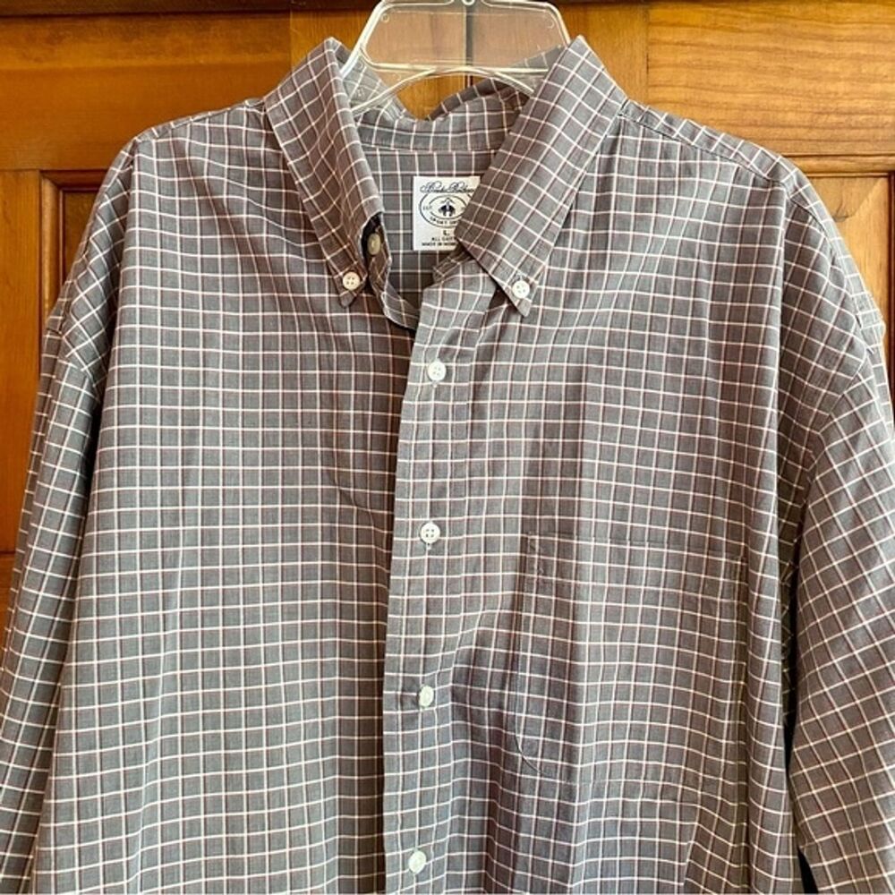 Brooks Brothers Sport Shirt Men’s Size Large Gray White Checkered Windowpane
